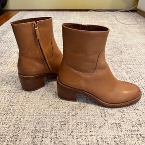 J. Crew Stacked Heel Leather Ankle Boot Tan/Cognac Women's Size 10